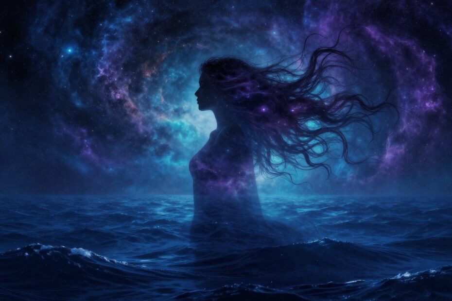 Ethereal woman meditating for a 30 minute advanced meditation journey